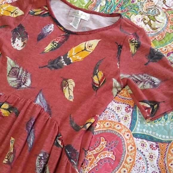 LOVE KUZA Burnt Orange/Red Feather Modest Dress M - Picture 2 of 8